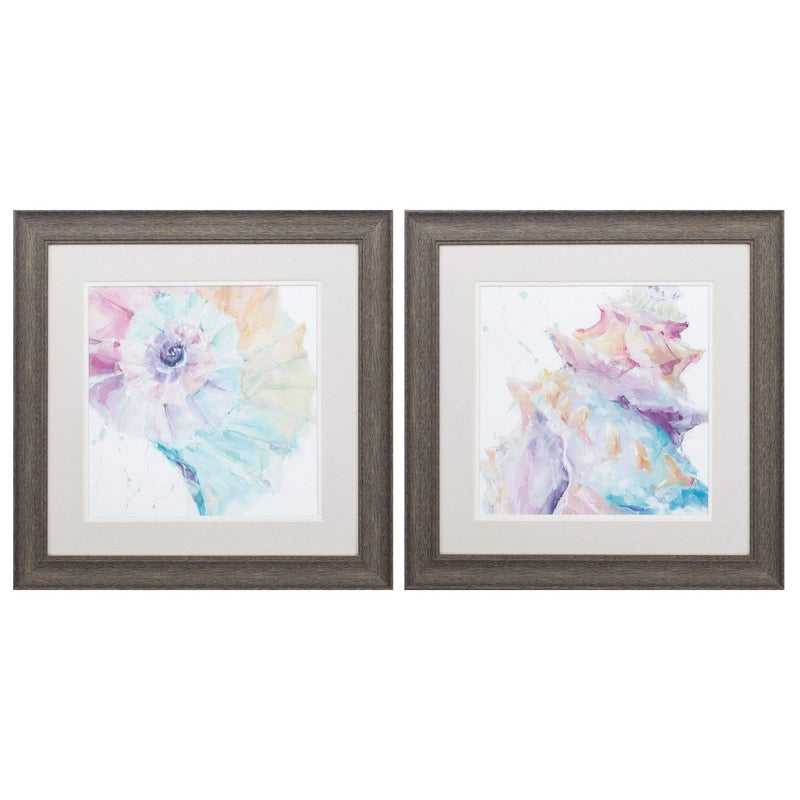 Frames Vintage Picture Frames - 19" X 19" Distressed Wood Toned Frame Rainbow Seashell (Set of 2) HomeRoots