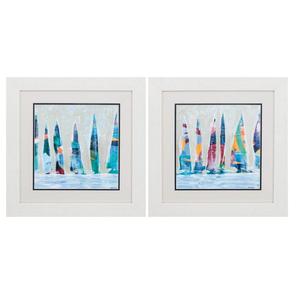 Frames White Collage Picture Frames - 19" X 19" White Frame Dozen Colorful Boats (Set of 2) HomeRoots