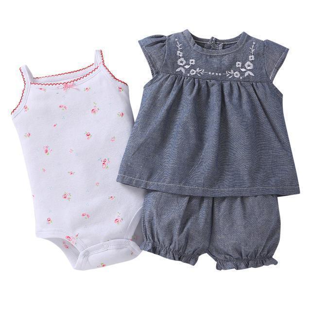 free ship kids bebes Baby girl clothes set kids bebes clothing summer set red colors floral baby romper style Sets bodysuit-Gray-6M-JadeMoghul Inc.