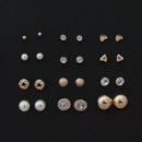 free shipping 12 pairs sets Round Square Ball Alloy Crystal Stud pearl Earrings For Women Hot-selling Cute stud earrings Sets--JadeMoghul Inc.