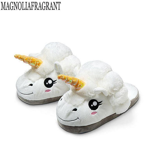 Free Shipping Plush Shoes 1Pair Plush Unicorn Slippers for Grown Ups Winter Warm Indoor Slippers Home slippers a230-White-4.5-JadeMoghul Inc.