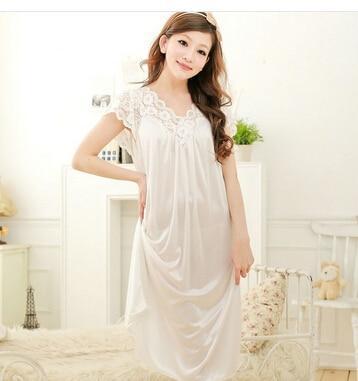 Free shipping women lace sexy nightdress girls plus size bathrobe Large size Sleepwear nightgown Y02-3-As the photo show 4-L-JadeMoghul Inc.