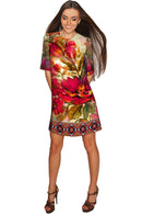 Free Spirit Grace Floral Red Boho Fall Shift Dress - Women-Free Spirit-XS-Red/Beige/Green-JadeMoghul Inc.