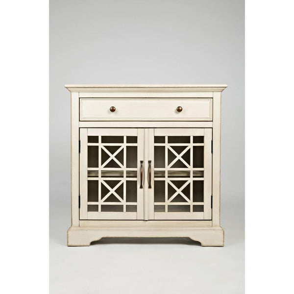 Fretwork Wooden Accent Chest with Spacious Storage, Antique Cream-Cabinet and Storage chests-Cream-Wood Metal and Glass-JadeMoghul Inc.