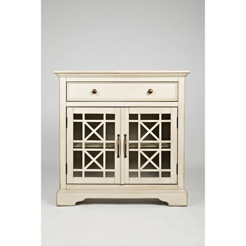 Fretwork Wooden Accent Chest with Spacious Storage, Antique Cream-Cabinet and Storage chests-Cream-Wood Metal and Glass-JadeMoghul Inc.