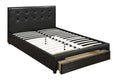 Full Bed With Drawer,Black Pu-Platform Beds-Black-Solid pine plywood Poplar wood faux leather-JadeMoghul Inc.