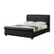 Full Button Tufted Bed With Rolled HB And FB In Faux Leather, Black-Panel Beds-Black-Hardwood Faux Leather-JadeMoghul Inc.