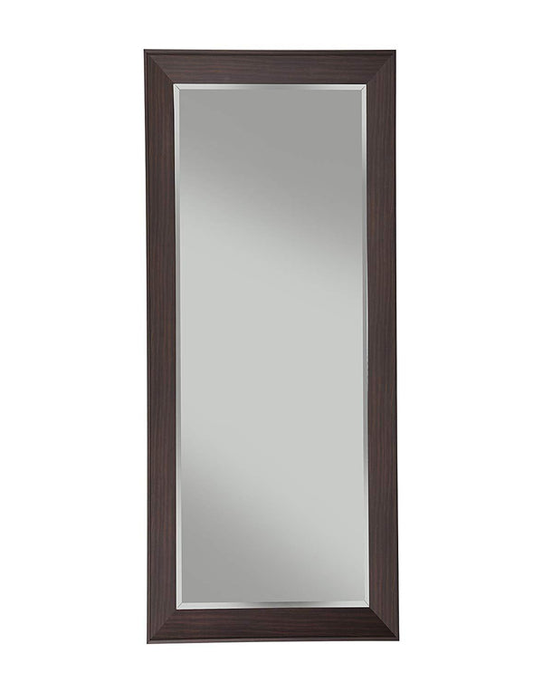 Full Length Leaner Mirror With Rectangular Polystyrene Frame, Espresso Brown-Mirrors-Brown-Polystyrene Glass-JadeMoghul Inc.