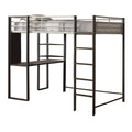 Full Size Metal Bunk Bed With Workstation, Black and Silver-Bunk Beds-Black and Silver-Metal-JadeMoghul Inc.