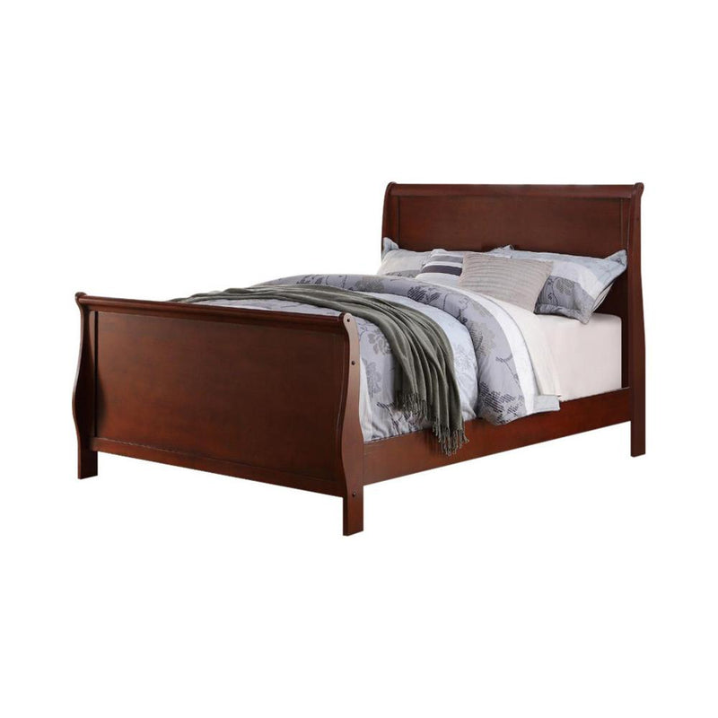 Full Wooden Bed, Cherry Finish-Panel Beds-Brown-Wood-JadeMoghul Inc.