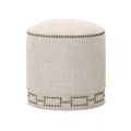 Fully Upholstered Round Ottoman, Bisque Cream-Footstools and Ottomans-Cream-Wood and Fabric-JadeMoghul Inc.