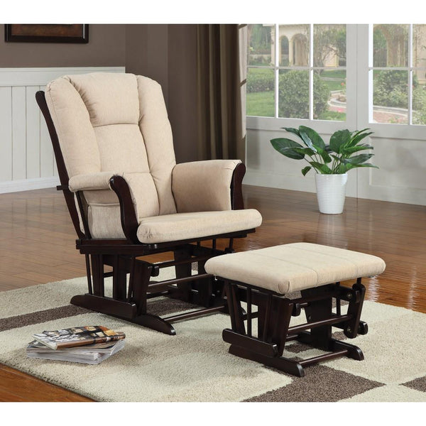 Functionally Appealing Glider Chair With Ottoman, Beige-Living Room Furniture Sets-Beige-MICROFIBER-JadeMoghul Inc.