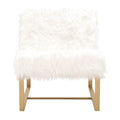 Fur Upholstery Club Chair With Gold Finish Metal Base, White-Accent Chairs-White, gold-Steel and Faux Wool-JadeMoghul Inc.