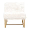 Fur Upholstery Club Chair With Gold Finish Metal Base, White-Accent Chairs-White, gold-Steel and Faux Wool-JadeMoghul Inc.