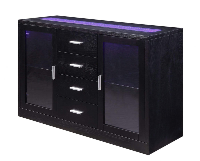 Furniture Affordable Furniture - 18" X 52" X 34" Black Wood LED Glass Server HomeRoots