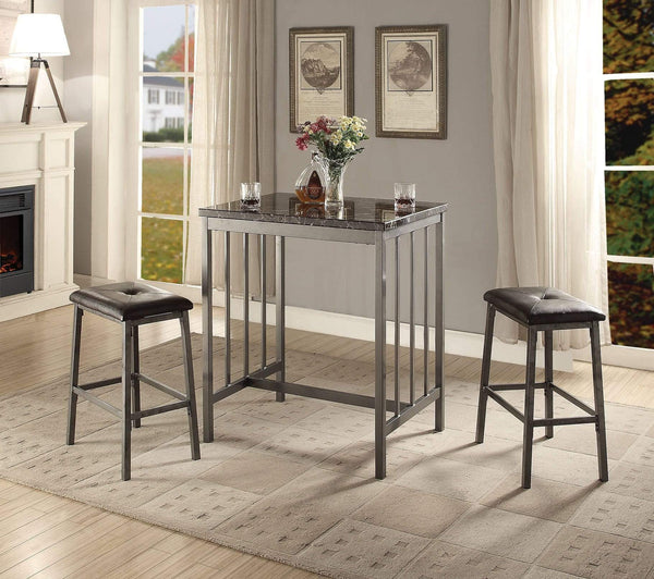 Furniture Affordable Furniture - 3 Piece Counter Height Set in Faux Marble Gray and Black HomeRoots