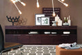 Furniture Buffet Furniture - 32" Brown Veneer and Glass Buffet HomeRoots