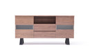 Furniture Buffet Furniture - 32" Walnut Veneer, Metal, and Glass Buffet HomeRoots