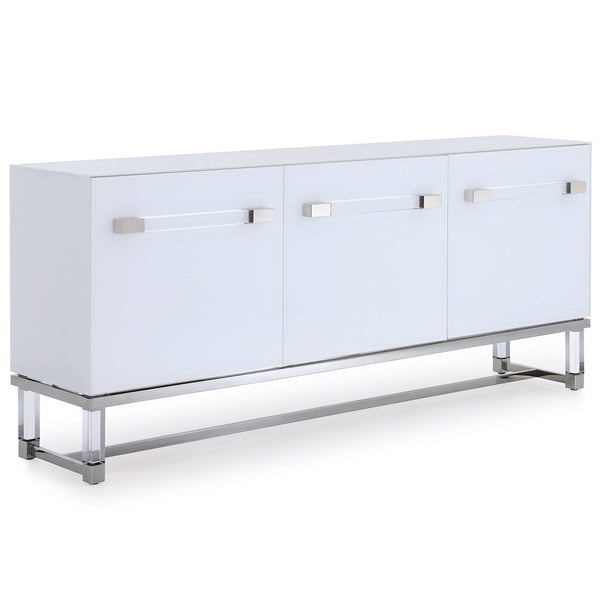 Furniture Buffet Furniture - 34" X 79" X 18" High Gloss Crystal Glass Buffet HomeRoots