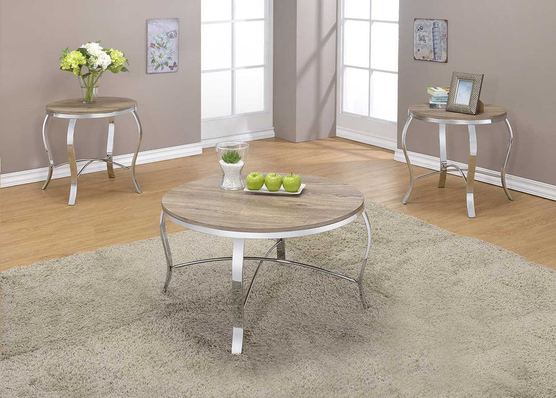 Furniture Cheap Furniture - 19" X 35" X 19" 3Pc Weathered Light Oak And Chrome Pack Coffee And End Set HomeRoots
