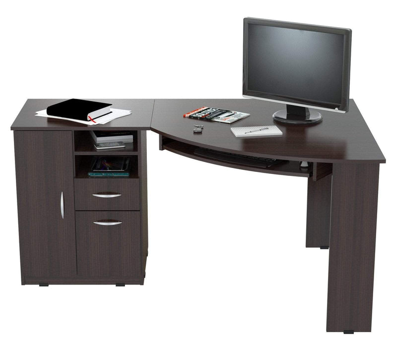 Furniture Cheap Furniture - 29.5" Espresso Melamine and Engineered Wood L-Shaped Computer Work Center HomeRoots