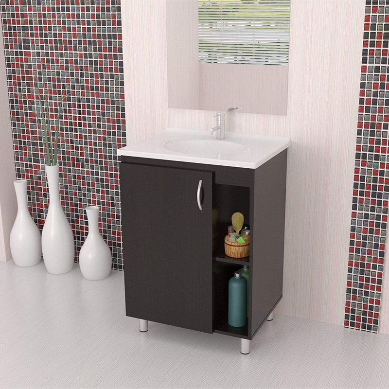 Furniture Cheap Furniture - 34.1" Modern Espresso Solid Composite Wood Vanity with Folding Doors HomeRoots