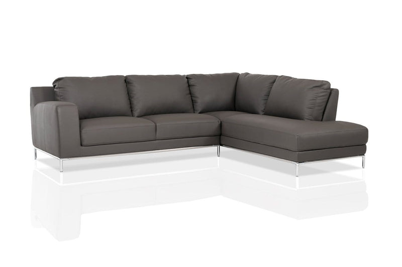 Furniture Cheap Furniture - 34" Grey Eco-Leather, Foam, Wood, and Steel Right Facing Chaise HomeRoots