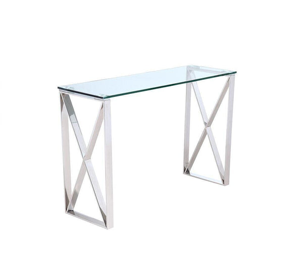 Furniture Decorative Mirrors - 32" X 48" X 16" Clear Glass and Stainless Steel Console Mirror HomeRoots