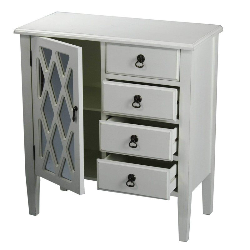 Furniture Discount Furniture - 29'.5" X 14'.25" X 32" Antique White MDF, Wood, Clear Glass Sideboard with a Door and Drawers HomeRoots