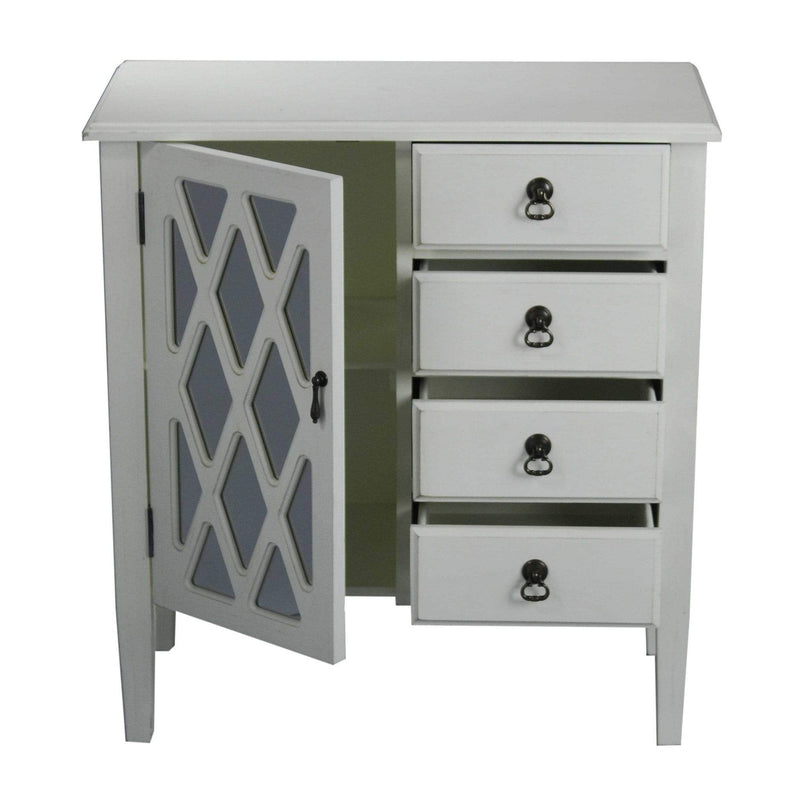 Furniture Discount Furniture - 29'.5" X 14'.25" X 32" Antique White MDF, Wood, Mirrored Glass Classic Sideboard with a Door and Drawers HomeRoots