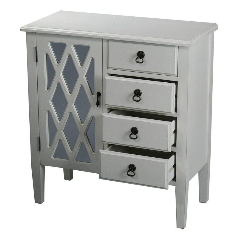 Furniture Discount Furniture - 29'.5" X 14'.25" X 32" Antique White MDF, Wood, Mirrored Glass Classic Sideboard with a Door and Drawers HomeRoots