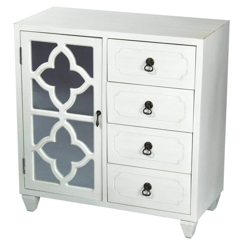 Furniture Discount Furniture - 29'.5" X 14" X 30'.75" Antique White MDF, Wood, Mirrored Glass Sideboard with a Door and Drawers HomeRoots