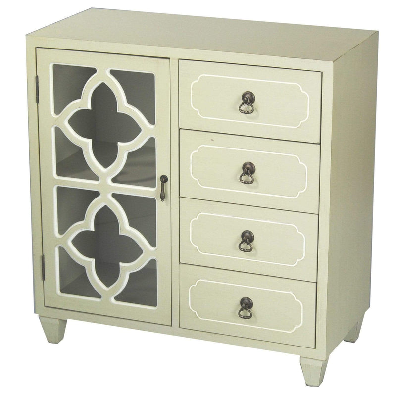 Furniture Discount Furniture - 29'.5" X 14" X 30'.75" Beige MDF, Wood, Clear Glass Antique Style Sideboard with a Door and Drawers HomeRoots