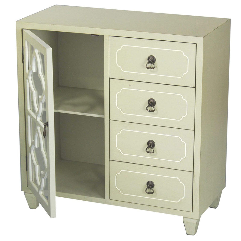 Furniture Discount Furniture - 29'.5" X 14" X 30'.75" Beige MDF, Wood, Clear Glass Antique Style Sideboard with a Door and Drawers HomeRoots