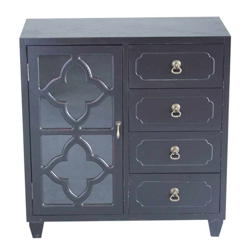 Furniture Discount Furniture - 29'.5" X 14" X 30'.75" Black MDF, Wood, Clear Glass  Sideboard with a Door, Drawers HomeRoots