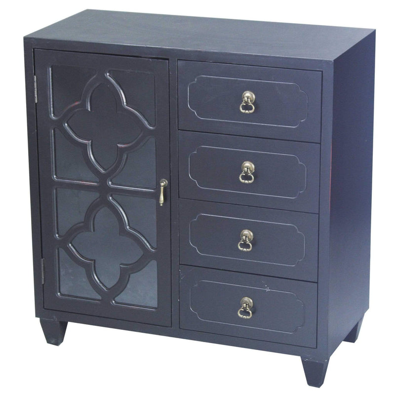 Furniture Discount Furniture - 29'.5" X 14" X 30'.75" Black MDF, Wood, Clear Glass  Sideboard with a Door, Drawers HomeRoots