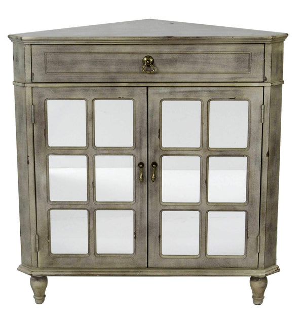 Furniture Discount Furniture - 31" X 17" X 32" Gray Wash MDF, Wood, Mirrored Glass Sideboard with a Door and Drawers HomeRoots