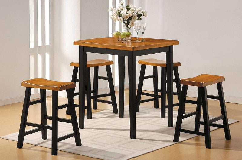 Furniture Discount Furniture - 36" X 36" X 36" 5pc Oak & Black Rubber Wood Counter Height Set HomeRoots