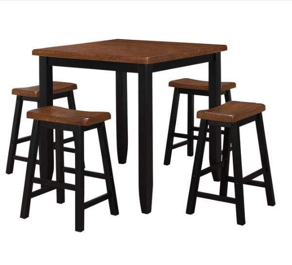 Furniture Discount Furniture - 36" X 36" X 36" 5pc Oak & Black Rubber Wood Counter Height Set HomeRoots