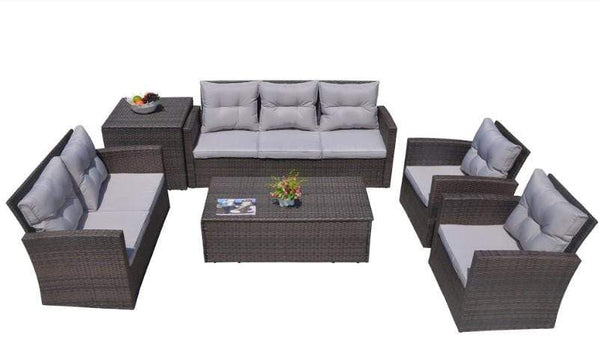 Furniture Furniture - 118'.56" X 31'.59" X 14'.82" Brown 6-Piece Patio Conversation Set with Cushions and Storage Boxs HomeRoots
