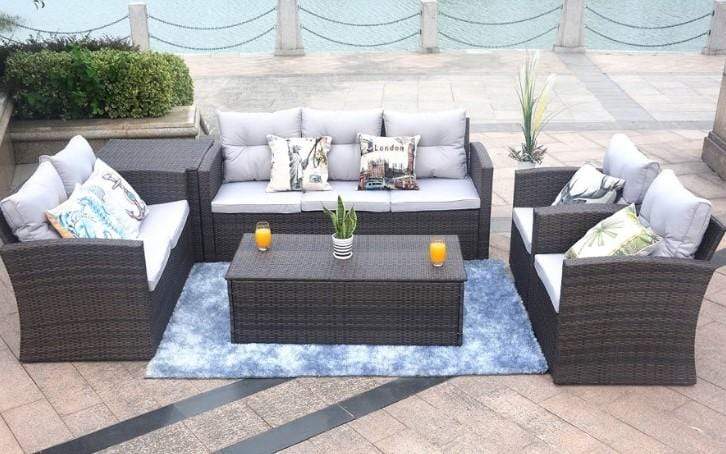 Furniture Furniture - 118'.56" X 31'.59" X 14'.82" Brown 6-Piece Patio Conversation Set with Cushions and Storage Boxs HomeRoots
