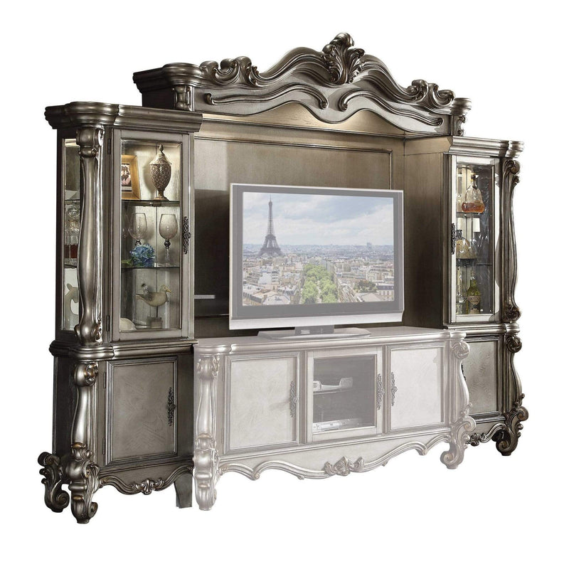 Furniture Furniture Sale - 21" X 118" X 95" Antique Platinum Wood Poly Resin Glass Entertainment Center HomeRoots