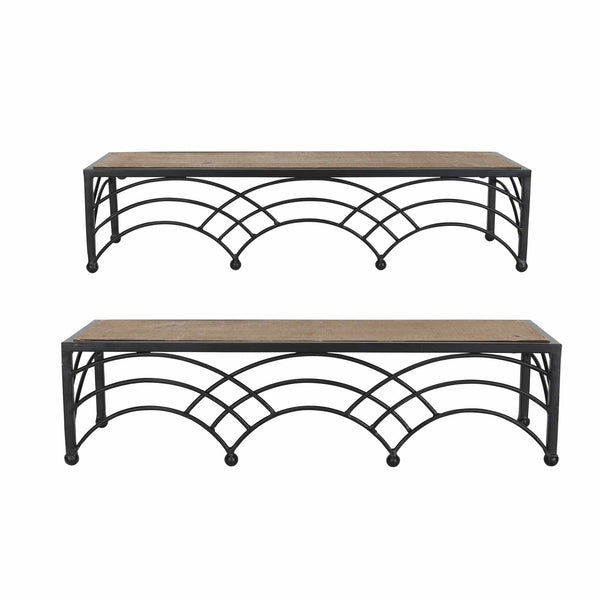 Furniture Furniture Sale - 22" X 7" X 5.25" Natural Black Mdf With Wood Veneer Metal Arch Shelves HomeRoots