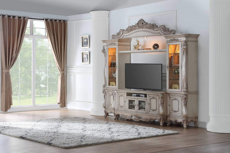Furniture Furniture Sale - 25" X 117" X 101" Antique White Wood Glass Poly-Resin Entertainment Center HomeRoots