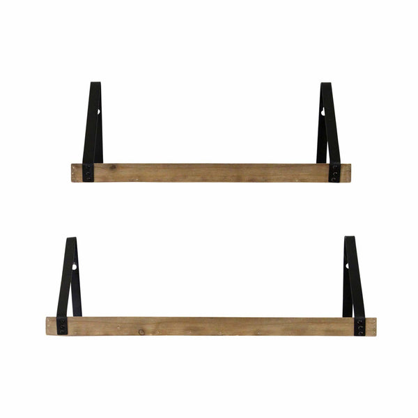 Furniture Furniture Sale - 27" X 7" X 8" Natural Black Fir Wood Metal Shelves HomeRoots