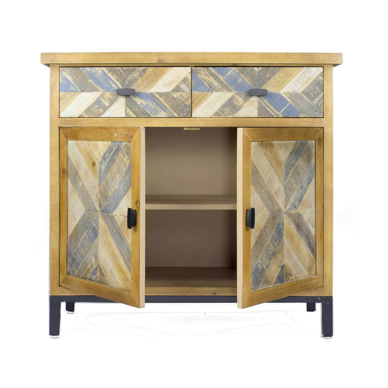 Furniture Furniture Sale - 35'.8" X 15" X 33'.8" Elm with Gray Iron, Wood, MDF 2-Drawer, 2-Door Parquet Sideboard HomeRoots