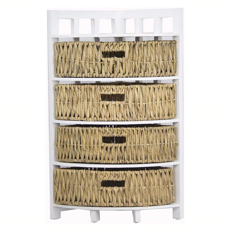Furniture Home Furniture - 15'.5" X 15'.5" X 34'.25" White Wash W/ Natural Water Hyacinth Wood, MDF, Water Hyacinth Corner Storage with Hyacinth Baskets HomeRoots