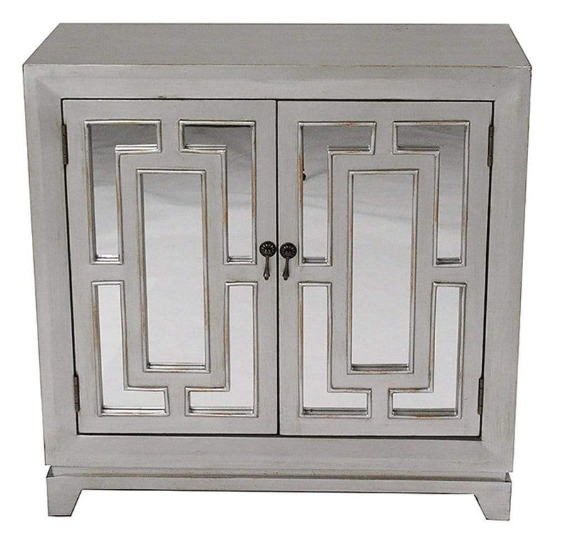 Furniture Home Furniture - 32" X 14" X 32" Antique Silver W/ Gold MDF, Wood, Mirrored Glass Sideboard with Doors and Gold Paint HomeRoots