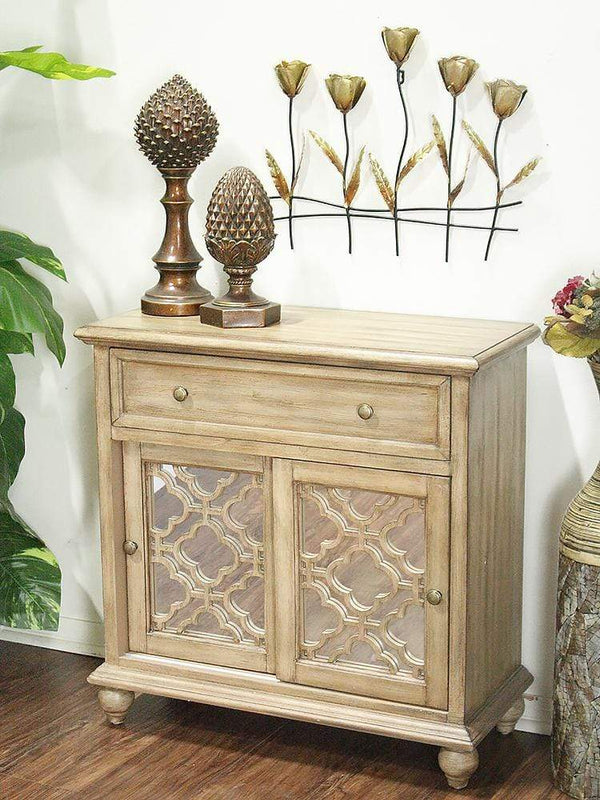 Furniture Home Furniture - 32" X 14" X 32" Ashwood Veneer MDF, Wood, Mirrored Glass Sideboard with Doors and a Drawer HomeRoots