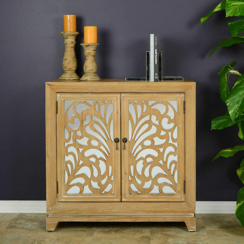 Furniture Home Furniture - 32" X 14" X 32" Ashwood Veneer MDF, Wood, Mirrored Glass Sideboard with Doors HomeRoots